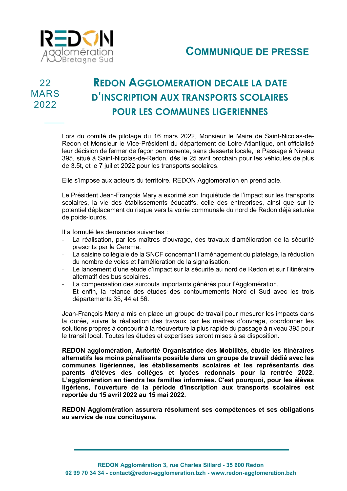 communiqué de presse du 22-03-2022