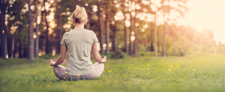 yoga, nature, herbe