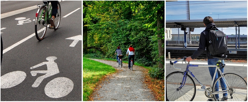piste cyclable, chemin, cyclistes, gare