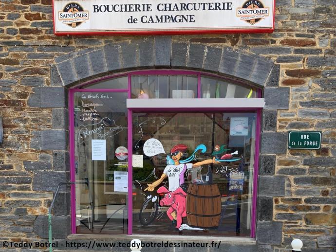 vitrine de boucherie décorée pour le Tour de France