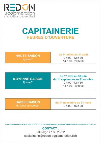 horaires d'ouverture de la capitainerie 2022