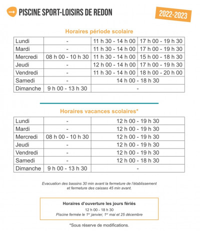 horaires piscine Redon