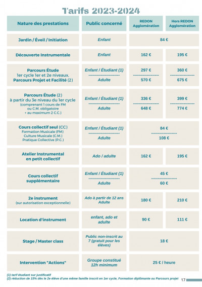 Tarifs 2023-2024