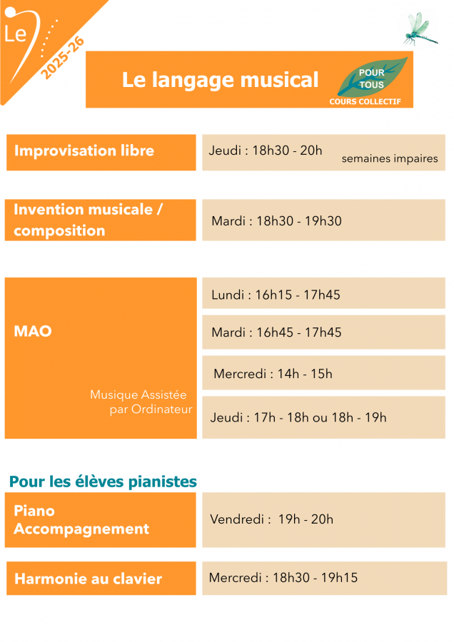 Horaires - langage musical - 2025/2026