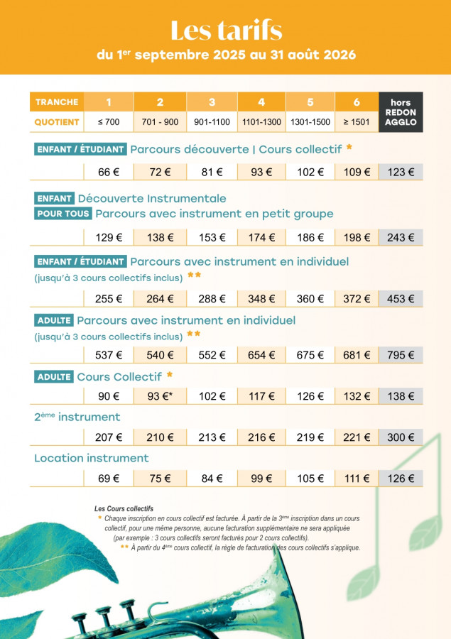 tarifs 2025-2026 (Le 7)