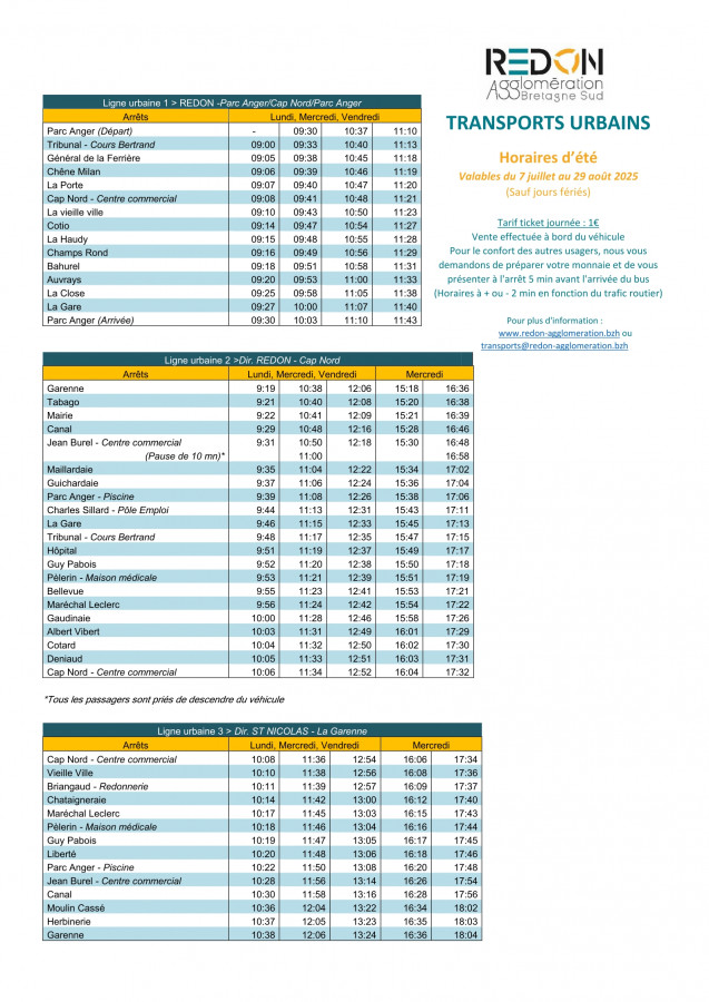 horaires lignes de bus (été 2025)