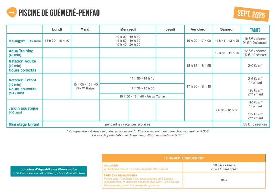 Cours piscine Guémené 