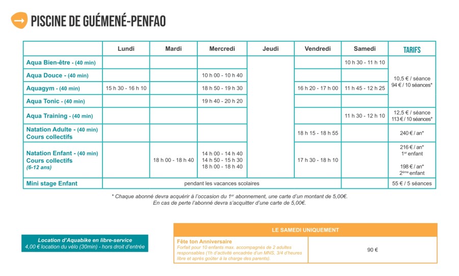 Cours piscine Guémené 