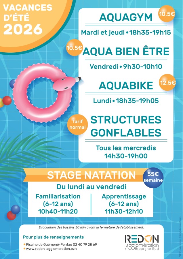 Affiche activités piscine Guémené été 2026