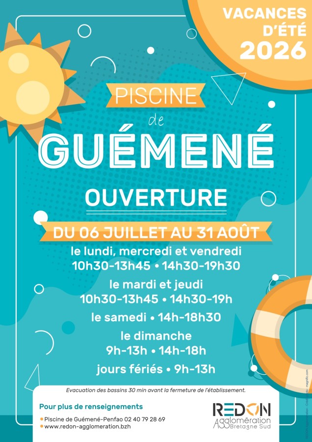 Affiche horaires piscine Guémené été 2026