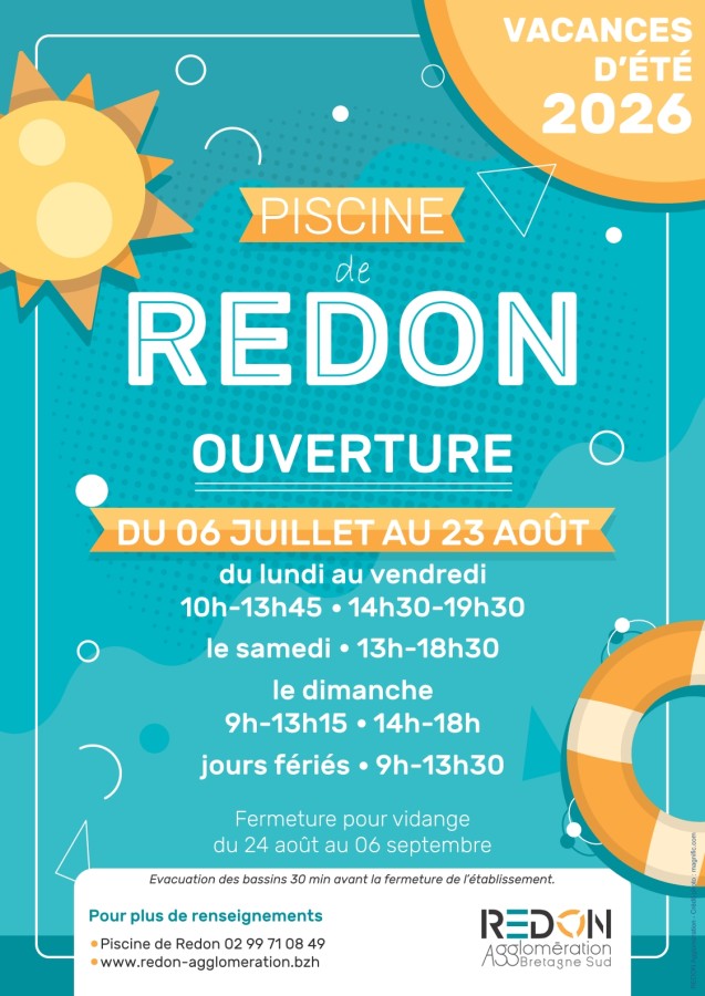 affiche piscine Redon horaires été 2026