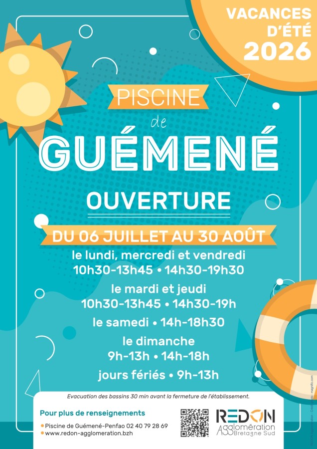 affiche horaires piscine Guémené été 2026