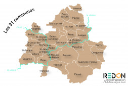 carte des 31 communes de REDON Agglomération, par département