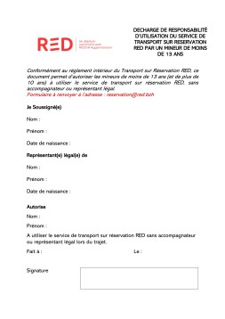 RED - Décharge mineur pour service TSR